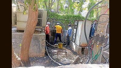 The transformer had exploded at about 9am on Saturday in Sector 52 which led to the long power outages in the adjoining areas, officials aware of the matter said. (HT PHOTO) The transformer had exploded at about 9am on Saturday in Sector 52 which led to the long power outages in the adjoining areas, officials aware of the matter said. (HT PHOTO)