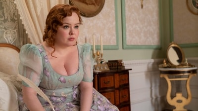 Nicola Coughlan in a still from Bridgerton Season 3.