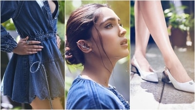 Sharvari accessorised the dress with statement silver pink hook ear cuffs, a statement ring, and white slingback Louis Vuitton pumps. (Instagram) Sharvari accessorised the dress with statement silver pink hook ear cuffs, a statement ring, and white slingback Louis Vuitton pumps. (Instagram)