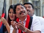 Central Chennai Parliamentary DMK candidate Dayanidhi Maran during his election campaign near Valluvar Kottam in Chennai. (ANI Photo)