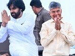Jana Sena party President and actor Pawan Kalyan with Telugu Desam Party (TDP) president N Chandrababu Naidu,