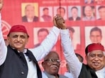 Samajwadi Party chief Akhilesh Yadav with Awadhesh Prasad, the party candidate from Faizabad Lok Sabha constituency, during the election campaign rally in Ayodhya. (Photo from X) Samajwadi Party chief Akhilesh Yadav with Awadhesh Prasad, the party candidate from Faizabad Lok Sabha constituency, during the election campaign rally in Ayodhya. (Photo from X)