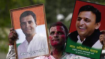 A Samajwadi Party supporter in Lucknow on Tuesday. (AP) A Samajwadi Party supporter in Lucknow on Tuesday. (AP)