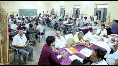 A counting centre in Rajasthan’s Jodhpur. (PTI)