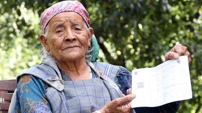 A 95-year-old, Budhi Devi, shows her voting slip as she arrives to cast her vote for the 2024 Lok Sabha elections, at a polling station in Kullu. (ANI FILE) A 95-year-old, Budhi Devi, shows her voting slip as she arrives to cast her vote for the 2024 Lok Sabha elections, at a polling station in Kullu. (ANI FILE)