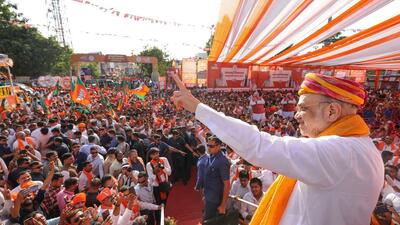 Amit Shah holds a rally in Gandhinagar in Gujarat on April 18. (PTI) Amit Shah holds a rally in Gandhinagar in Gujarat on April 18. (PTI)