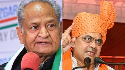 Senior Congress leader Ashok Gehlot and Rajasthan chief minister Bhajan Lal Sharma Senior Congress leader Ashok Gehlot and Rajasthan chief minister Bhajan Lal Sharma