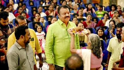 BJP candidate from Thrissur parliamentary constituency Suresh Gopi during the campaign trail on April 5. (PTI Photo)