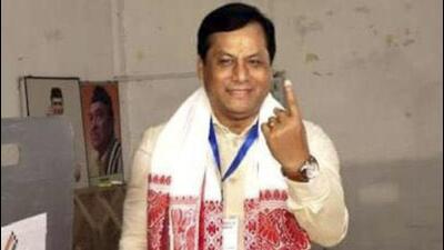 BJP leader Sarbananda Sonowal after casting his vote in Dibrugarh, Assam on April 19. (PTI Photo)