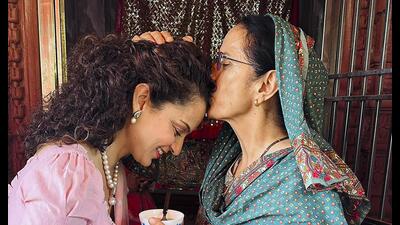 BJP’s Kangana Ranaut with her mother after her victory in Mandi, Himachal Pradesh, on Tuesday. (PTI) BJP’s Kangana Ranaut with her mother after her victory in Mandi, Himachal Pradesh, on Tuesday. (PTI)