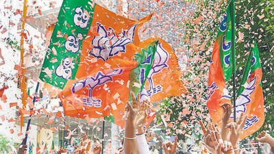 BJP supporters celebrate the party's success in the Lok Sabha elections, in Bengaluru, on Tuesday. (PTI) BJP supporters celebrate the party's success in the Lok Sabha elections, in Bengaluru, on Tuesday. (PTI)