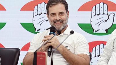 Congress leader Rahul Gandhi at a press conference. (Sanjeev Verma/HT Photo)