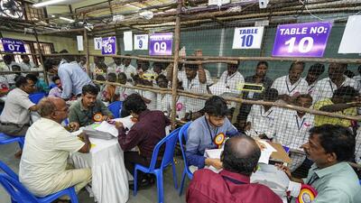 Counting of votes in Chennai on Tuesday. (PTI) Counting of votes in Chennai on Tuesday. (PTI)