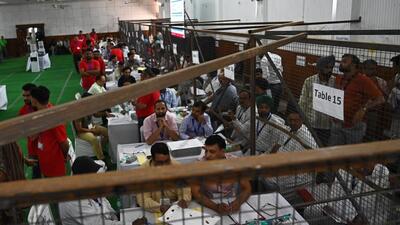 Counting underway at the Chandigarh College of Engineering and Technology (CCET) inSector 26 on Tuesday. (Keshav Singh/HT)