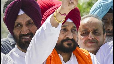 Former Punjab chief minister Charanjit Singh Channi with supporters after his win in the Lok Sabha elections in Jalandhar on Tuesday. (PTI) Former Punjab chief minister Charanjit Singh Channi with supporters after his win in the Lok Sabha elections in Jalandhar on Tuesday. (PTI)