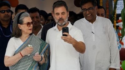Rahul Gandhi election results LIVE: Rahul Gandhi and Sonia Gandhi, senior leaders of India's main opposition, the Congress party, take a selfie at a polling station during the sixth phase of the general election, in New Delhi. (REUTERS)