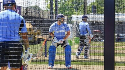 Indian captain Rohit Sharma during a practice session (PTI) Indian captain Rohit Sharma during a practice session (PTI)