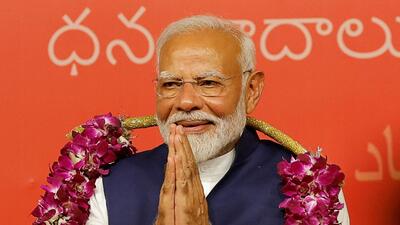 Prime Minister Narendra Modi gestures at the Bharatiya Janata Party (BJP) headquarters in New Delhi on June 4. (REUTERS) Prime Minister Narendra Modi gestures at the Bharatiya Janata Party (BJP) headquarters in New Delhi on June 4. (REUTERS)