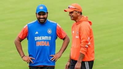 India's captain Rohit Sharma with head coach Rahul Dravid during a practice session (PTI) India's captain Rohit Sharma with head coach Rahul Dravid during a practice session (PTI)