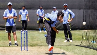 Shivam Dube bowls in the nets ahead of India's T20 World Cup opener against Ireland. (ANI) Shivam Dube bowls in the nets ahead of India's T20 World Cup opener against Ireland. (ANI)