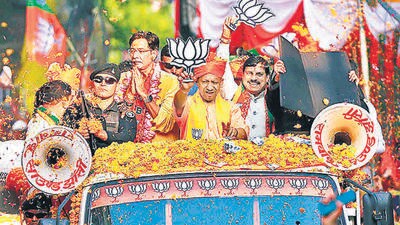 Uttar Pradesh chief minister Yogi Adityanath during a roadshow in Jhansi on May 15. (ANI) Uttar Pradesh chief minister Yogi Adityanath during a roadshow in Jhansi on May 15. (ANI)