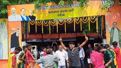 Celebrations at BJP Odisha office after winning the state Assembly elections on Tuesday. (HT Photo) Celebrations at BJP Odisha office after winning the state Assembly elections on Tuesday. (HT Photo)