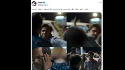 One of the memes posted on social media regarding sensex crash. One of the memes posted on social media regarding sensex crash.