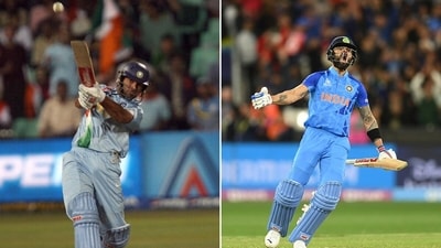 Yuvraj Singh (L) in 2007 and Virat Kohli (R) in 2022, played two of the most iconic innings in T20 World Cup history (Getty Images) Yuvraj Singh (L) in 2007 and Virat Kohli (R) in 2022, played two of the most iconic innings in T20 World Cup history (Getty Images)