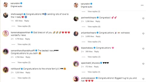 Comment section of Varun Dhawan's post Comment section of Varun Dhawan's post