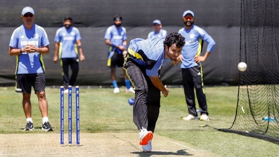 Shivam Dube bowls in the nets ahead of India's T20 World Cup opener against Ireland. (ANI)
