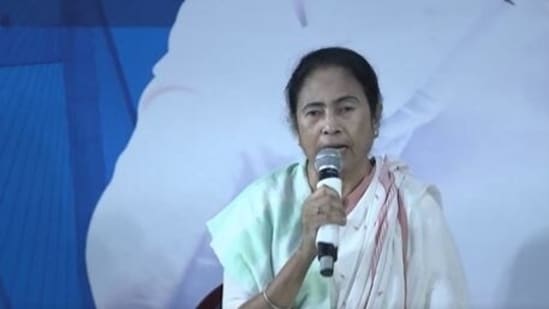 Mamata Banerjee addressing a press conference on Tuesday after her party is all set to get a decisive win the the Lok Sabha election.