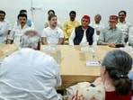 INDIA bloc leaders hold a meeting at the residence of Congress president Mallikarjun Kharge in New Delhi on Wednesday. INDIA bloc leaders hold a meeting at the residence of Congress president Mallikarjun Kharge in New Delhi on Wednesday.