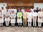 New Delhi, Jun 5 (ANI): Prime Minister Narendra Modi poses for a group picture with Bihar Chief Minister Nitish Kumar, Telugu Desam Party (TDP) Chief N Chandrababu Naidu, Defence Minister Rajnath Singh, Bharatiya Janata Party (BJP) National President JP Nadda, Jana Sena Party chief Pawan Kalyan, Lok Janshakti Party (Ram Vilas) Chief Chirag Paswan and other NDA leaders during a meeting, at his residence, 7, LKM, in New Delhi on Wednesday. (ANI Photo)(BJP)