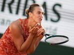 Aryna Sabalenka of Belarus reacts after missing a shot against Russia's Mirra Andreeva Aryna Sabalenka of Belarus reacts after missing a shot against Russia's Mirra Andreeva