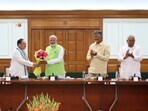 Prime Minister Narendra Modi with BJP President J P Nadda, TDP chief N Chandrababu Naidu, JD(U) chief Nitish Kumar and other leaders during a meeting of the National Democratic Alliance (NDA) at PM's residence, in New Delhi, Wednesday, June 5, 2024. Prime Minister Narendra Modi with BJP President J P Nadda, TDP chief N Chandrababu Naidu, JD(U) chief Nitish Kumar and other leaders during a meeting of the National Democratic Alliance (NDA) at PM's residence, in New Delhi, Wednesday, June 5, 2024.