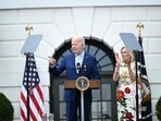 US President Joe Biden speaks next to First Lady Jill Biden during the annual Congressional picnic at the White House in Washington, DC, on June 4, 2024. (Photo by Brendan SMIALOWSKI / AFP) US President Joe Biden speaks next to First Lady Jill Biden during the annual Congressional picnic at the White House in Washington, DC, on June 4, 2024. (Photo by Brendan SMIALOWSKI / AFP)