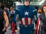 Captain America, Hawkeye and Black Widow in a still from the Avengers.