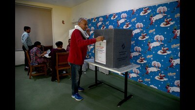 A man casts a vote at a polling booth inside Jaypee Wish Town in Noida Sector 128 on April 25. (Sunil Ghosh/HT photo) A man casts a vote at a polling booth inside Jaypee Wish Town in Noida Sector 128 on April 25. (Sunil Ghosh/HT photo)