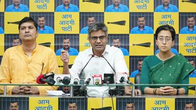 AAP leaders Saurabh Bharadwaj, Sandeep Pathak and Atishi during a press conference in Delhi on Wednesday. (HT photo) AAP leaders Saurabh Bharadwaj, Sandeep Pathak and Atishi during a press conference in Delhi on Wednesday. (HT photo)