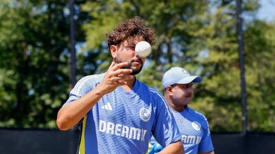 Kuldeep Yadav during a practice session ahead of India's ICC T20 World Cup opener against Ireland, in New York on Tuesday (Surjeet Yadav) Kuldeep Yadav during a practice session ahead of India's ICC T20 World Cup opener against Ireland, in New York on Tuesday (Surjeet Yadav)