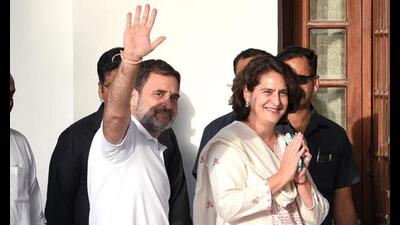Congress leaders Rahul Gandhi, Priyanka Gandhi arrive to attend the INDIA bloc leaders meeting, at the residence of Congress president Mallikarjun Kharge in New Delhi on Wednesday. (ANI Photo) Congress leaders Rahul Gandhi, Priyanka Gandhi arrive to attend the INDIA bloc leaders meeting, at the residence of Congress president Mallikarjun Kharge in New Delhi on Wednesday. (ANI Photo)