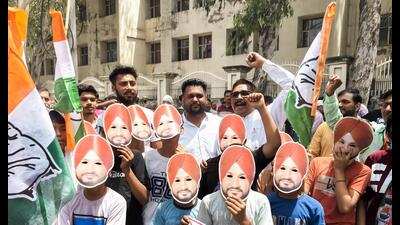 Congress supporters in jubilant mood in Jalandhar on Tuesday. (ANI) Congress supporters in jubilant mood in Jalandhar on Tuesday. (ANI)
