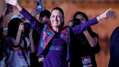 FILE PHOTO: Claudia Sheinbaum gestures to supporters after being declared the winner of the presidential election according to the INE electoral institute's rapid sample count, in the Zocalo plaza in Mexico City, Mexico June 3, 2024. REUTERS/Daniel Becerril/File Photo (REUTERS)