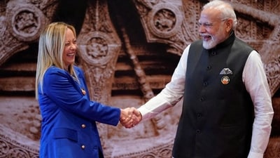 FILE PHOTO: Prime Minister Narendra Modi welcomes Italian Prime Minister Giorgia Meloni in New Delhi (via REUTERS) FILE PHOTO: Prime Minister Narendra Modi welcomes Italian Prime Minister Giorgia Meloni in New Delhi (via REUTERS)