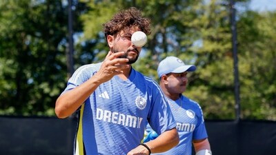 Kuldeep Yadav during a practice session ahead of India's ICC T20 World Cup opener against Ireland, in New York on Tuesday. (ANI) Kuldeep Yadav during a practice session ahead of India's ICC T20 World Cup opener against Ireland, in New York on Tuesday. (ANI)