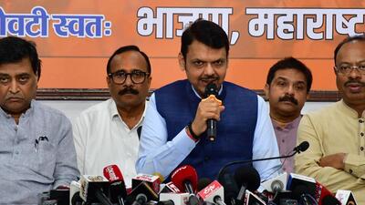 Maharashtra Deputy CM Devendra Fadnavis alongwith BJP leaders addressing the media, at BJP office, in Mumbai, India, on Wednesday. (Bhushan Koyande/HT Photo) Maharashtra Deputy CM Devendra Fadnavis alongwith BJP leaders addressing the media, at BJP office, in Mumbai, India, on Wednesday. (Bhushan Koyande/HT Photo)