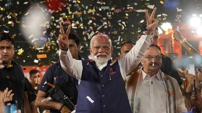 Stock market crash: Prime Minister Narendra Modi greets party workers upon his arrival for a meeting at the party headquarters in New Delhi. (PTI) Stock market crash: Prime Minister Narendra Modi greets party workers upon his arrival for a meeting at the party headquarters in New Delhi. (PTI)