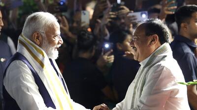 Prime Minister Narendra Modi and BJP chief JP Nadda in New Delhi on Tuesday. (ANI) Prime Minister Narendra Modi and BJP chief JP Nadda in New Delhi on Tuesday. (ANI)