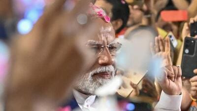 Prime Minister Narendra Modi at celebration at BJP HQ in New Delhi after the party emerged as the single largest party (HT PHoto/Raj K Raj) Prime Minister Narendra Modi at celebration at BJP HQ in New Delhi after the party emerged as the single largest party (HT PHoto/Raj K Raj)