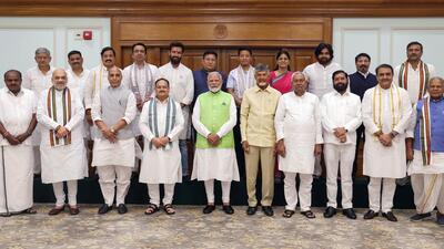 Prime Minister Narendra Modi with senior NDA leaders in Delhi on Wednesday. (ANI) Prime Minister Narendra Modi with senior NDA leaders in Delhi on Wednesday. (ANI)